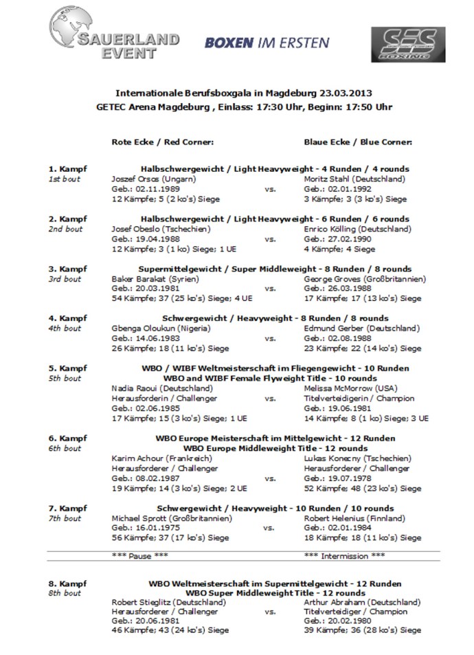 Fightcard 23.03.2013 MD